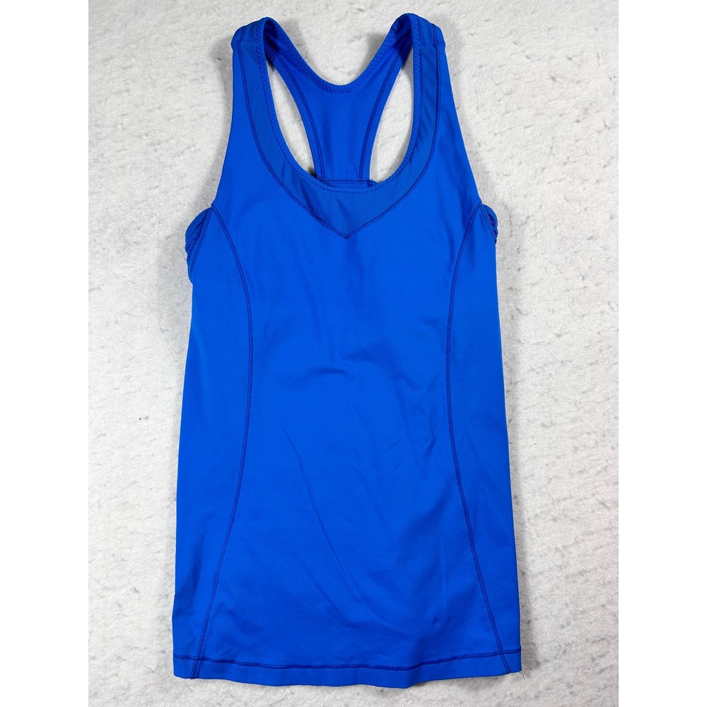 Lululemon Royal Blue Racerback Tank Top Built-in Bra Ruched Back Sz 4